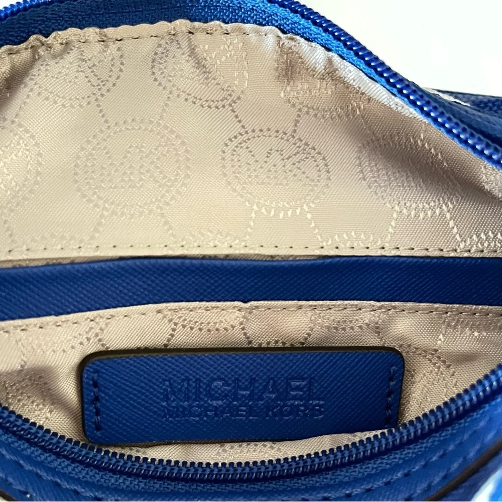 NWOT Michael Kors Eliza Blue White Floral Plastic Covered Canvas Makeup Pouch - Picture 6 of 12